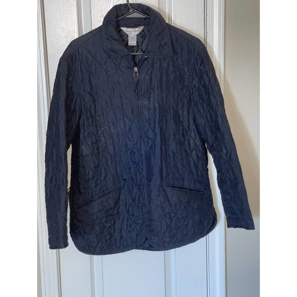 Casual Corner Quilted Jacket Women’s‎ Medium Black Lightweight Coat Full Zip